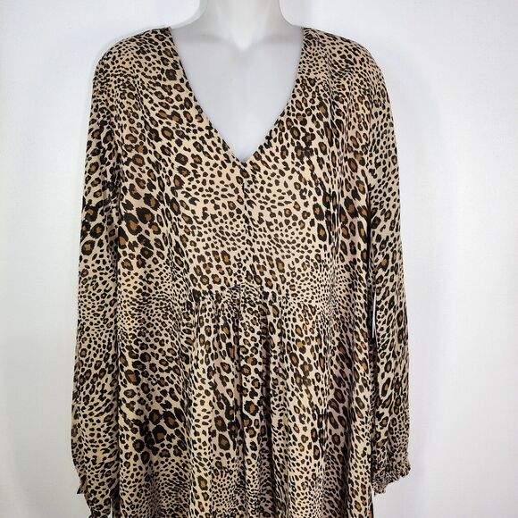 Time and Tru Dress XL 16-18 Peasant Floral V Neck Long Sleeve Lined Babydoll - Picture 3 of 8